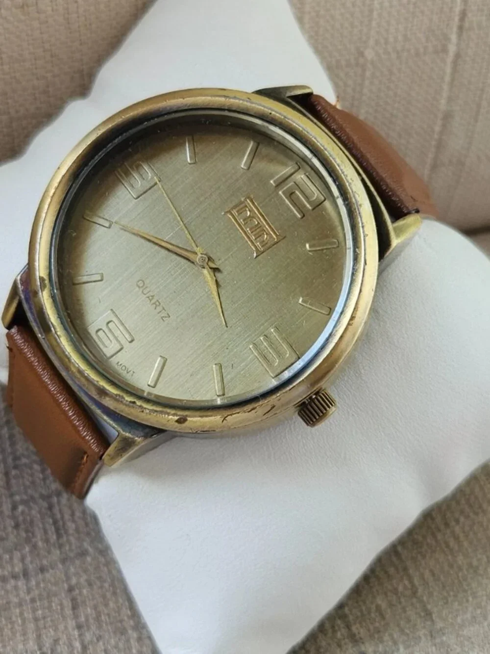 Mark Naimer Men Wristwatch Gold Tone Case Brown Strap Japan Movt Wrist Watch